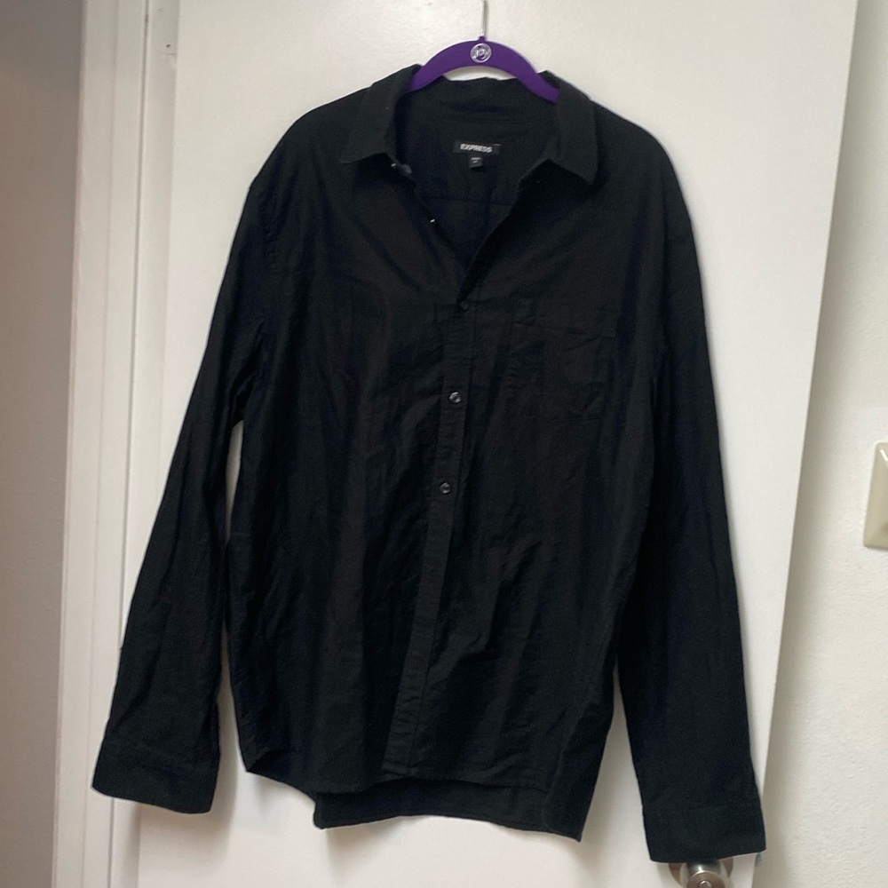 Express Men’s XL Black long sleeve button down shirt with left breast pocket.